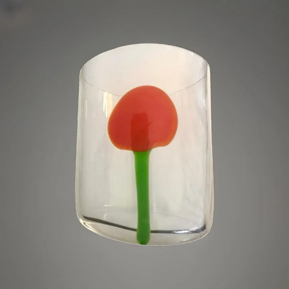New Carlo Moretti Murano BoraGlass Bud Vase Tumbler Simple Red Flower Signed